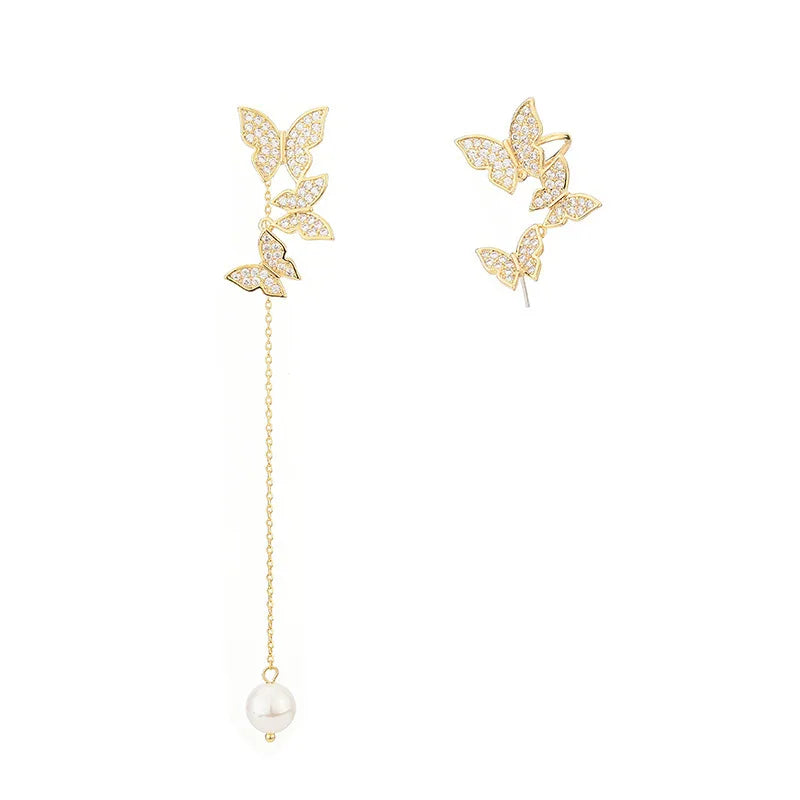 Korean Elegant Cute Rhinestone Butterfly Tassel Earrings For Women Girls Fashion Metal Chain Boucle D'oreille y2k Jewelry Gifts