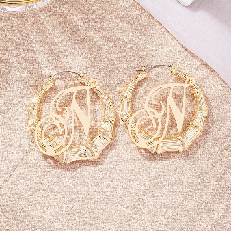 GSOLD Punk Rock A-Z Initial Bamboo Earrings For Women Party Hip-Hop Sexy Jewelry Letter Statement Large Circle Hoop Earring