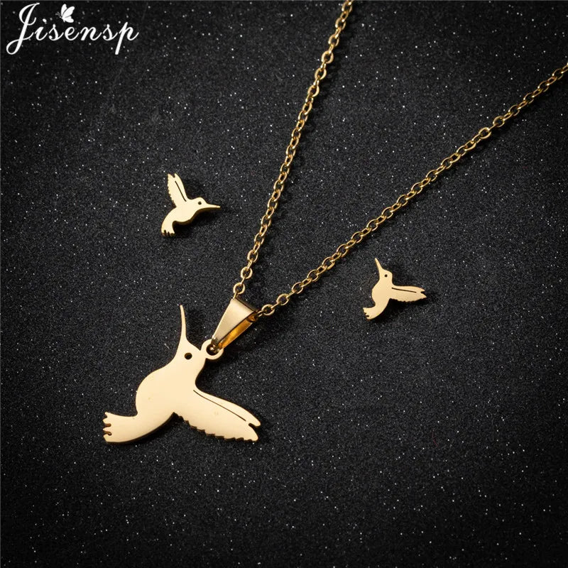 100% Cute Swallow Stainless Steel Pendents Necklaces for Women Small Lion Tiger Bee Snake Animal Earrings Stud Birthday Gifts