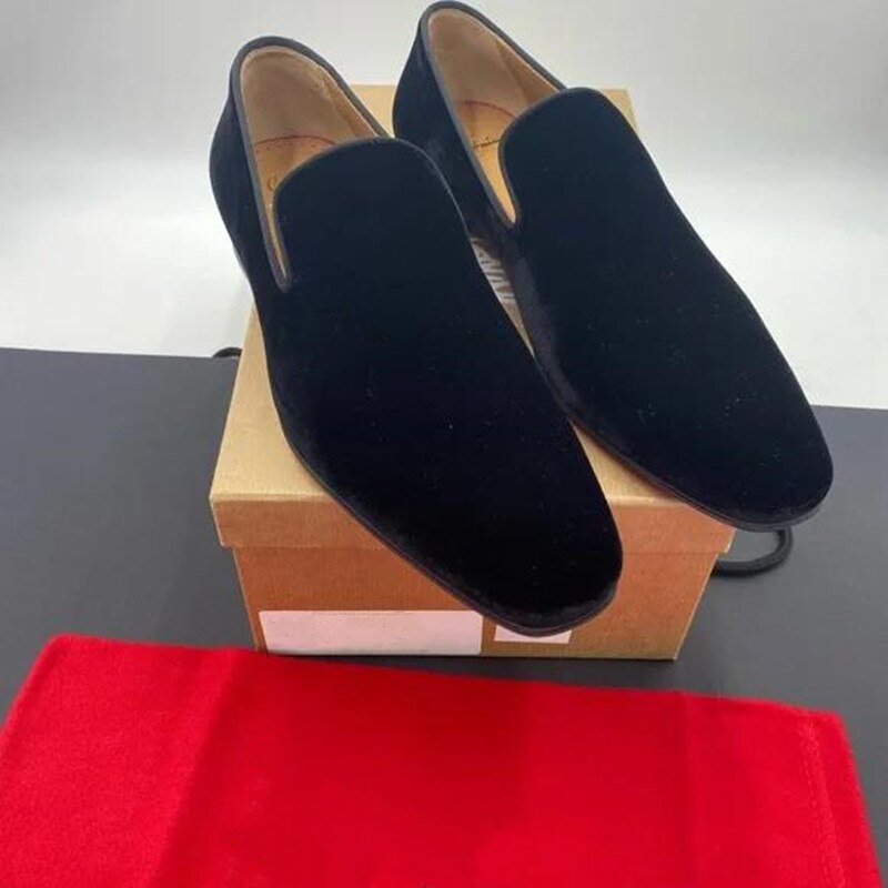 New In Red Sole Loafers for Men Flock Black Breathable Slip-On Party Shoes for Men with Free Shipping Zapatos De Hombre