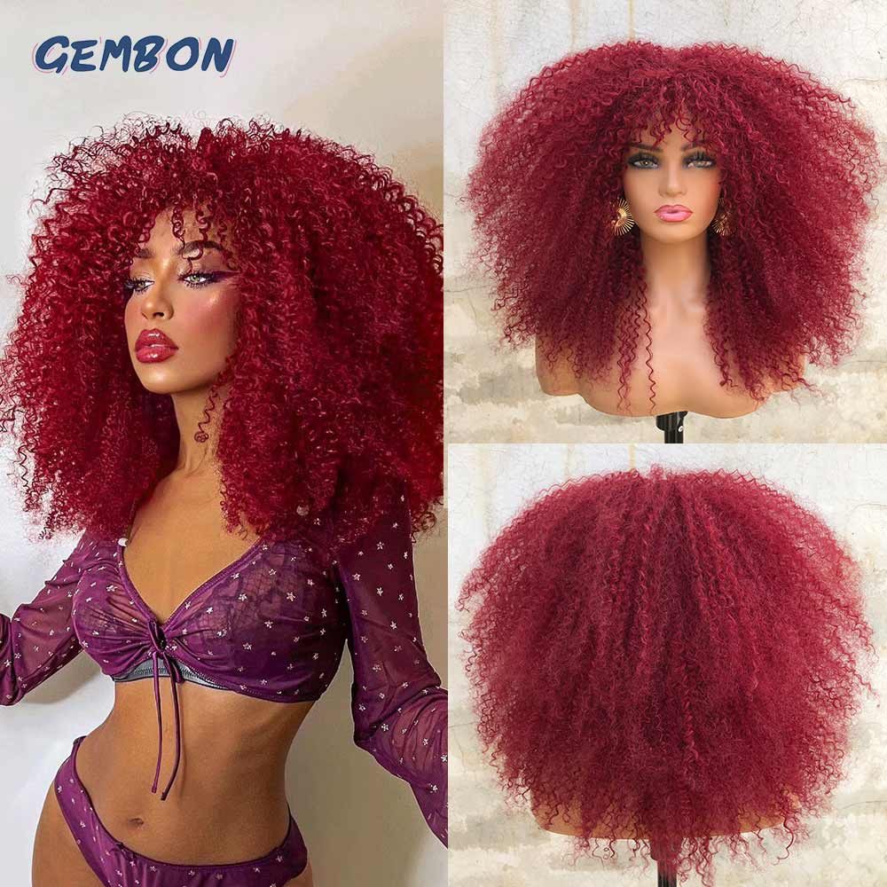 Short Hair Afro Kinky Curly Wig For Black Women Cosplay Blonde Synthetic Natural Red Wigs African Ombre HighTemperature Glueless