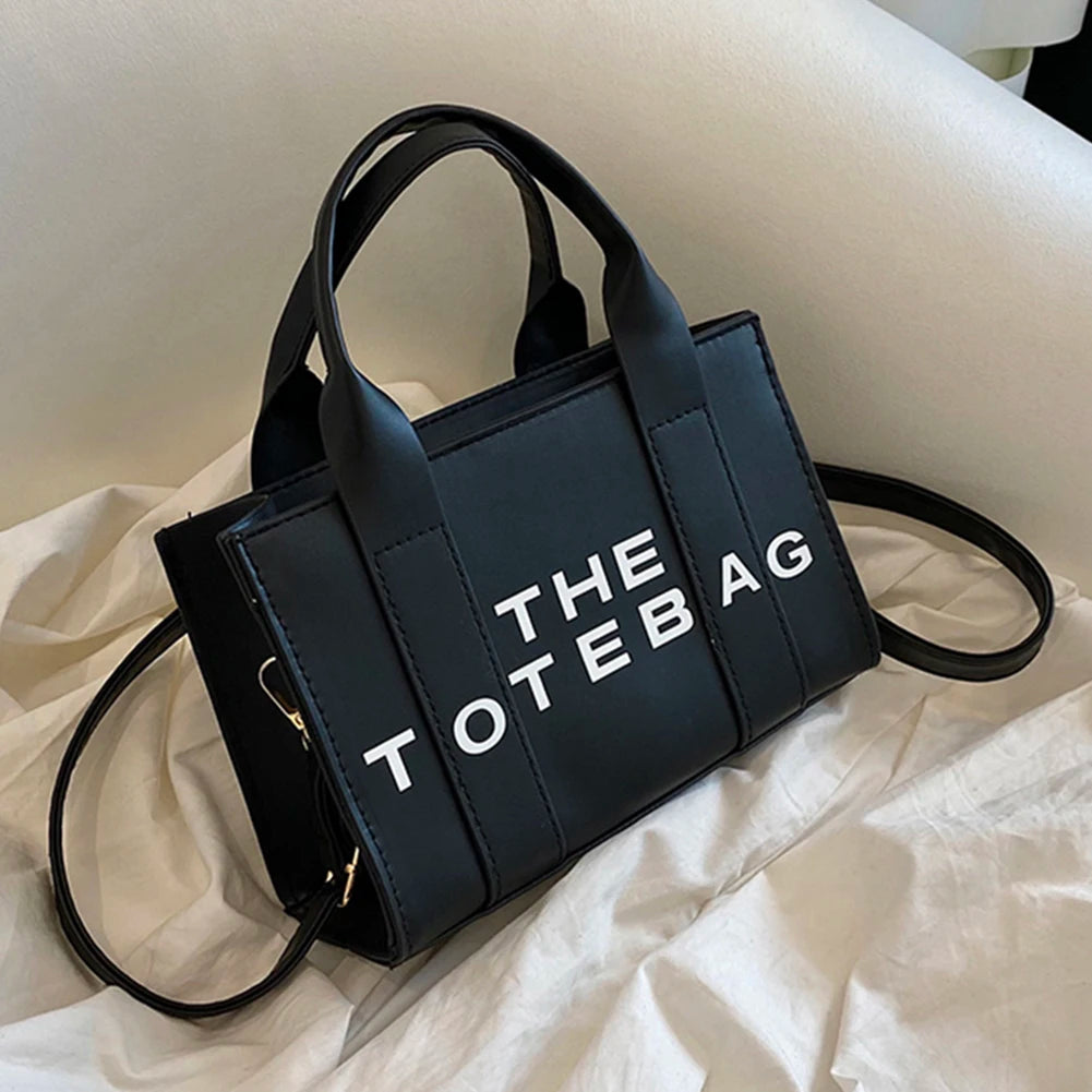 Women Tote Bag Contrast Letters Fashion Ladies Top-Handle Bags PU Leather Portable Casual Simple Adjustable Straps Hobos Bags