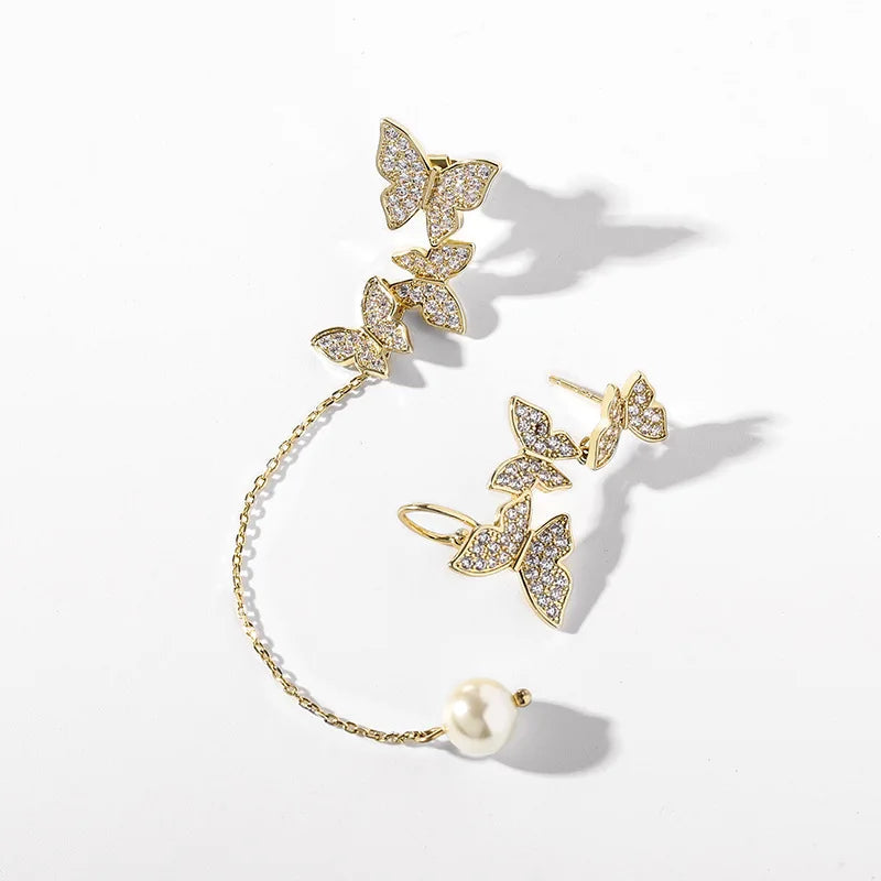 Korean Elegant Cute Rhinestone Butterfly Tassel Earrings For Women Girls Fashion Metal Chain Boucle D'oreille y2k Jewelry Gifts