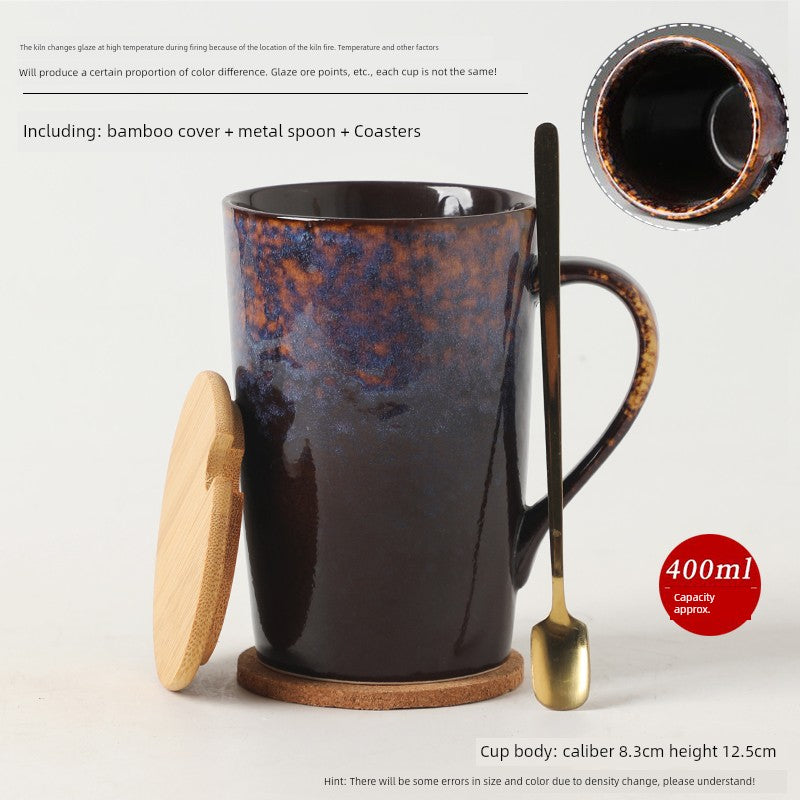 Cup Ceramic Mug with Cover Spoon Tea Cup Retro Domestic Coffee Cup Creative Personalized Trend Couple's Cups