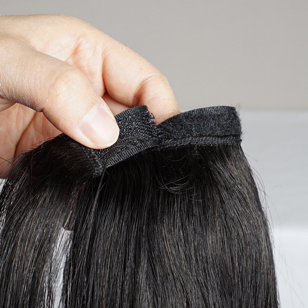 Gemlong 12"-28" Straight Ponytail Machine Made Magic Wrap Around Clip In Ponytail Remy Brazilian Human Hair Extension