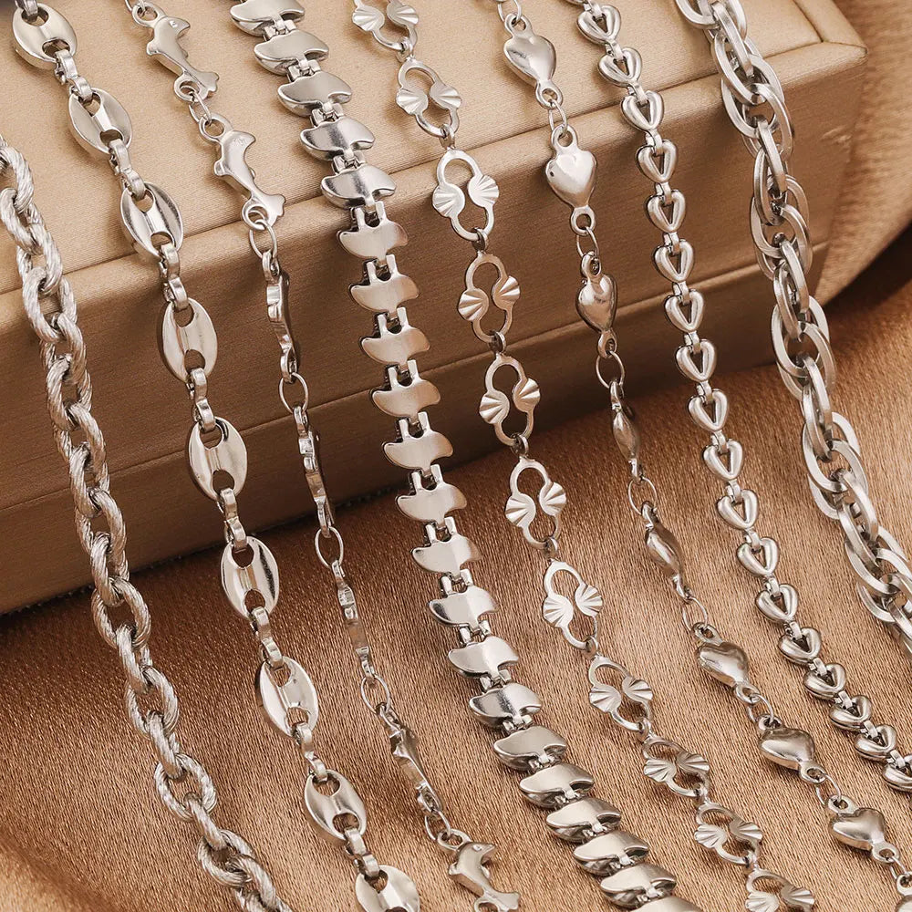 1 Meter Stainless Steel Chain Oval Heart Dolphin Hip Hop NK Cable for DIY Necklace Bracelet Jewelry Making Accessories Wholesale