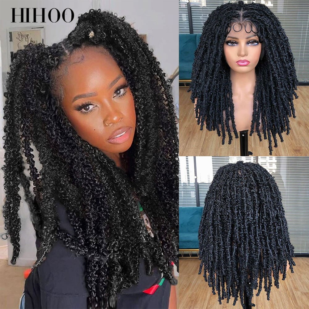 Blue Butterfly Locs Full Lace Braided Wigs For Women Crochet Hair Dreadlocks Meche Faux Locks Braids Extensions Synthetic Hair