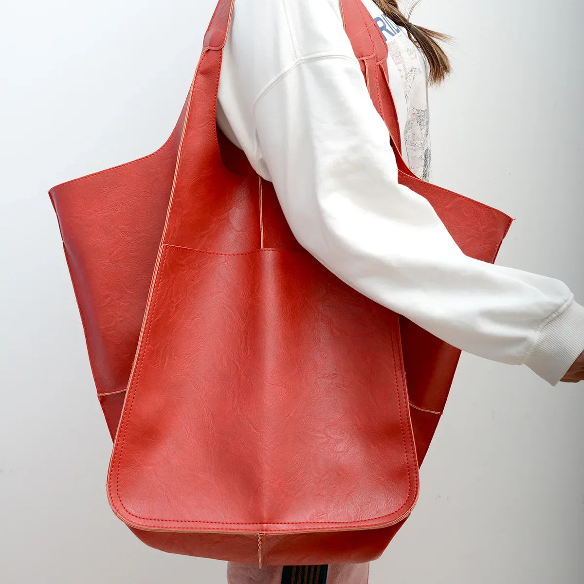 Leather Hasp Bucket Bags Women Handbags Interior Zipper Pockets Shoulder Bags Totes Vintage Style Large Capaccity Soft