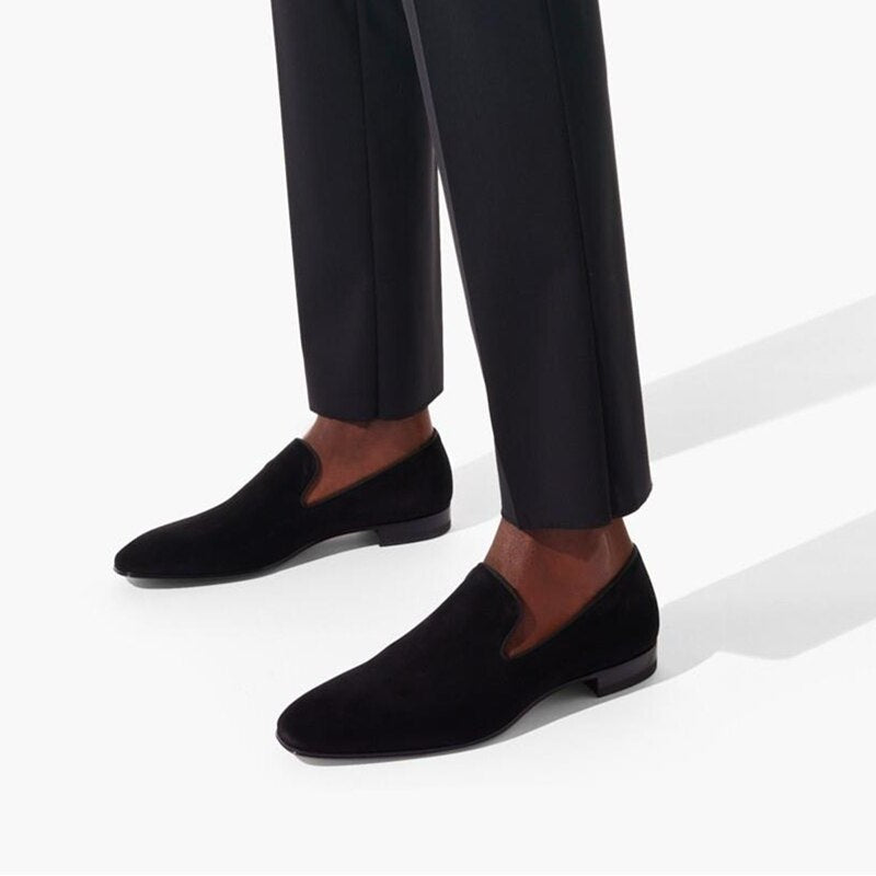 New In Red Sole Loafers for Men Flock Black Breathable Slip-On Party Shoes for Men with Free Shipping Zapatos De Hombre