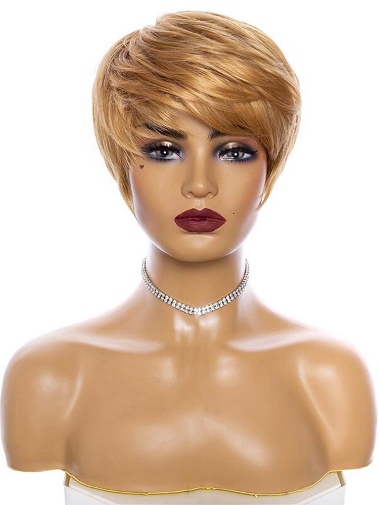 Short Afro Wig for Women Fashion Short Hair Wig Cute Boy Cut Pixie Hairstyle Heat Resistant Blonde Synthetic Wigs with Bangs