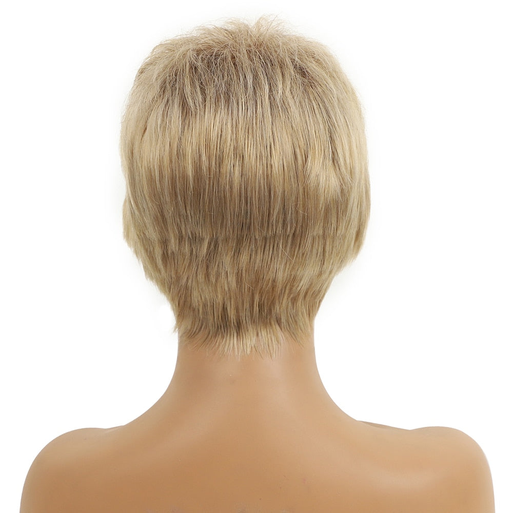 Short Afro Wig for Women Fashion Short Hair Wig Cute Boy Cut Pixie Hairstyle Heat Resistant Blonde Synthetic Wigs with Bangs