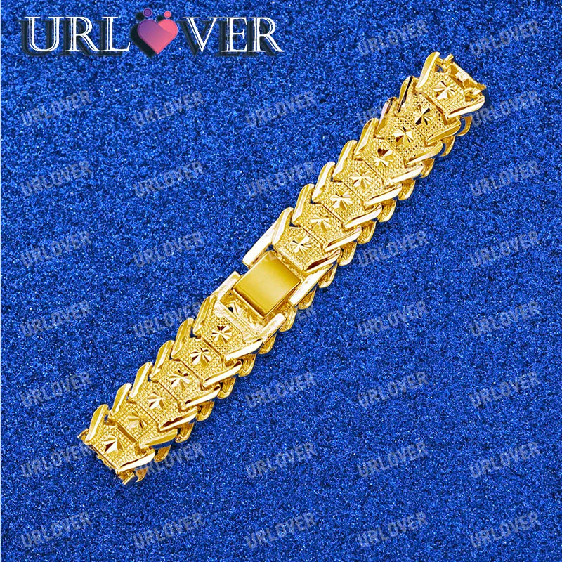URLOVER 18K Gold Watchband/Watch Strap Bracelet For Woman Fashion Jewelry Men Hand Chain Wedding Party Birthday Bangles Gifts