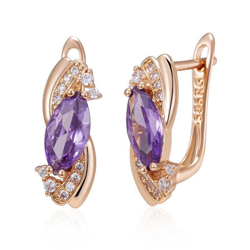 JULYDREAM Smooth Geometric Pointed Purple Zircon Drop Earrings Trendy 585 Golden Vintage Jewelry Women Fashion Accessories