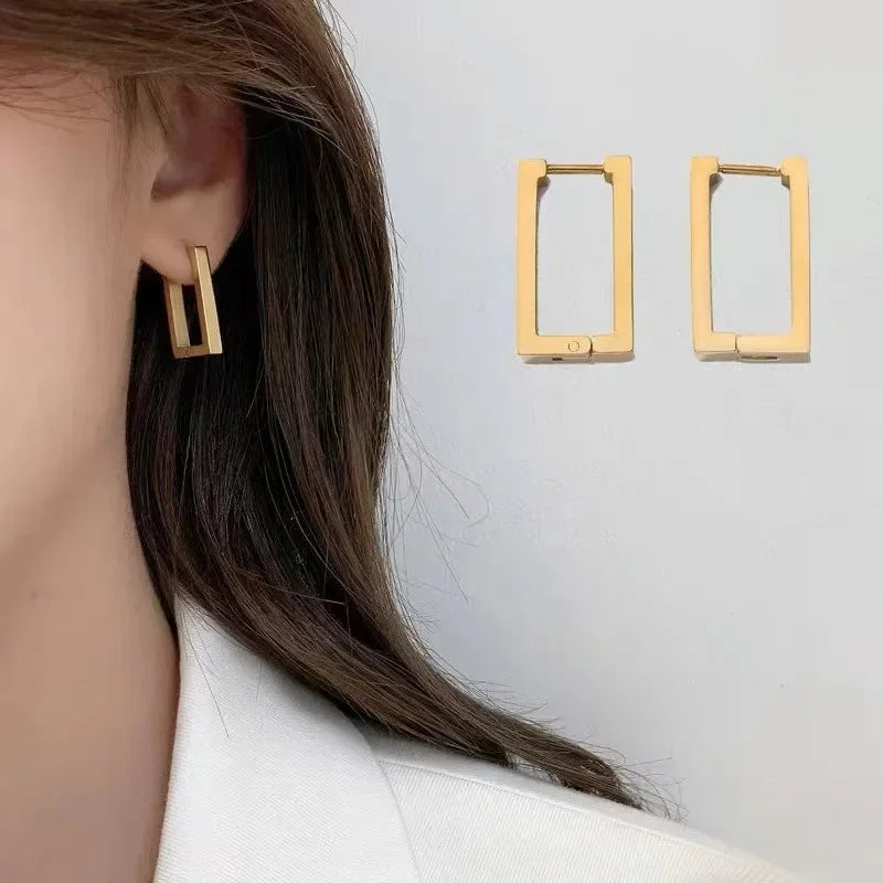 2PCS Square Geometric Earrings for Women Rectangular Gold Color Hoop Earrings Stainless Steel Earrings Trendy Jewelry Gifts