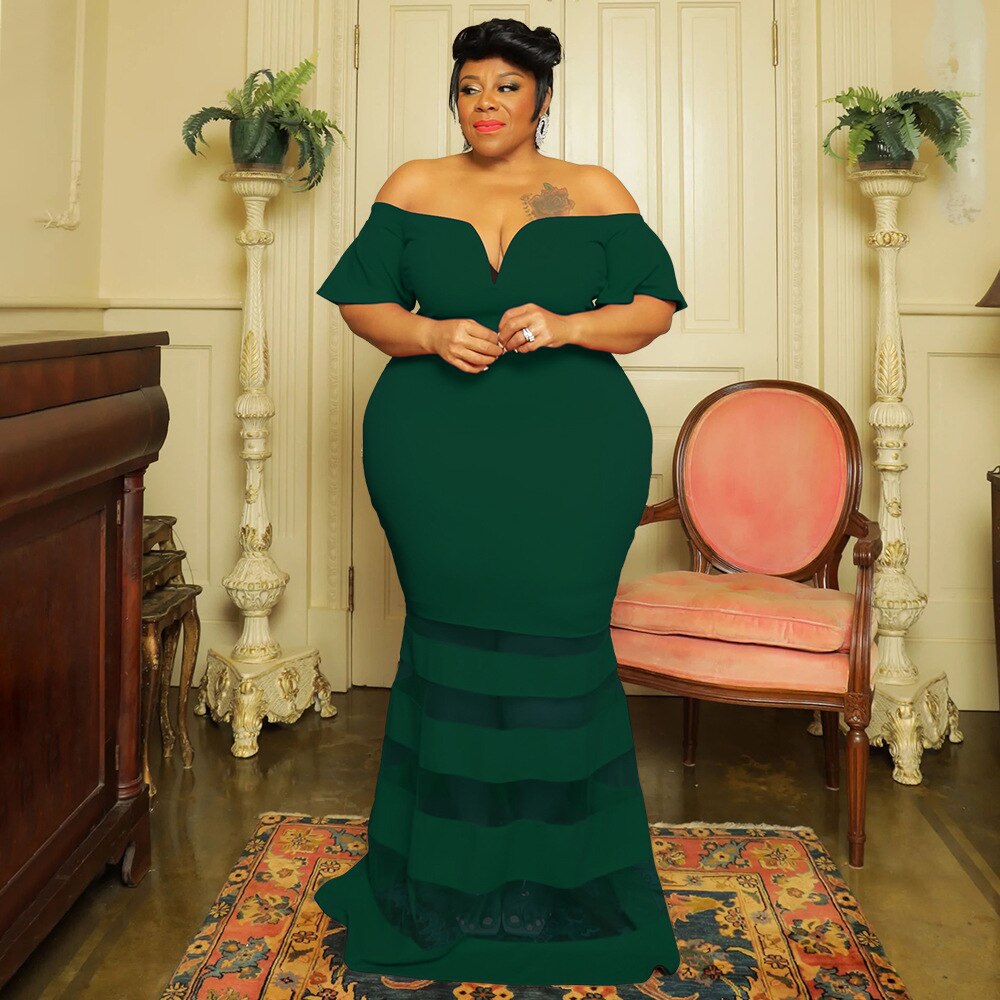 Plus Size Women Party Dresses Mesh Puff Sleeve White Dress Female Luxury Designer Cloth 2023 Spring Evening Birthday Robe