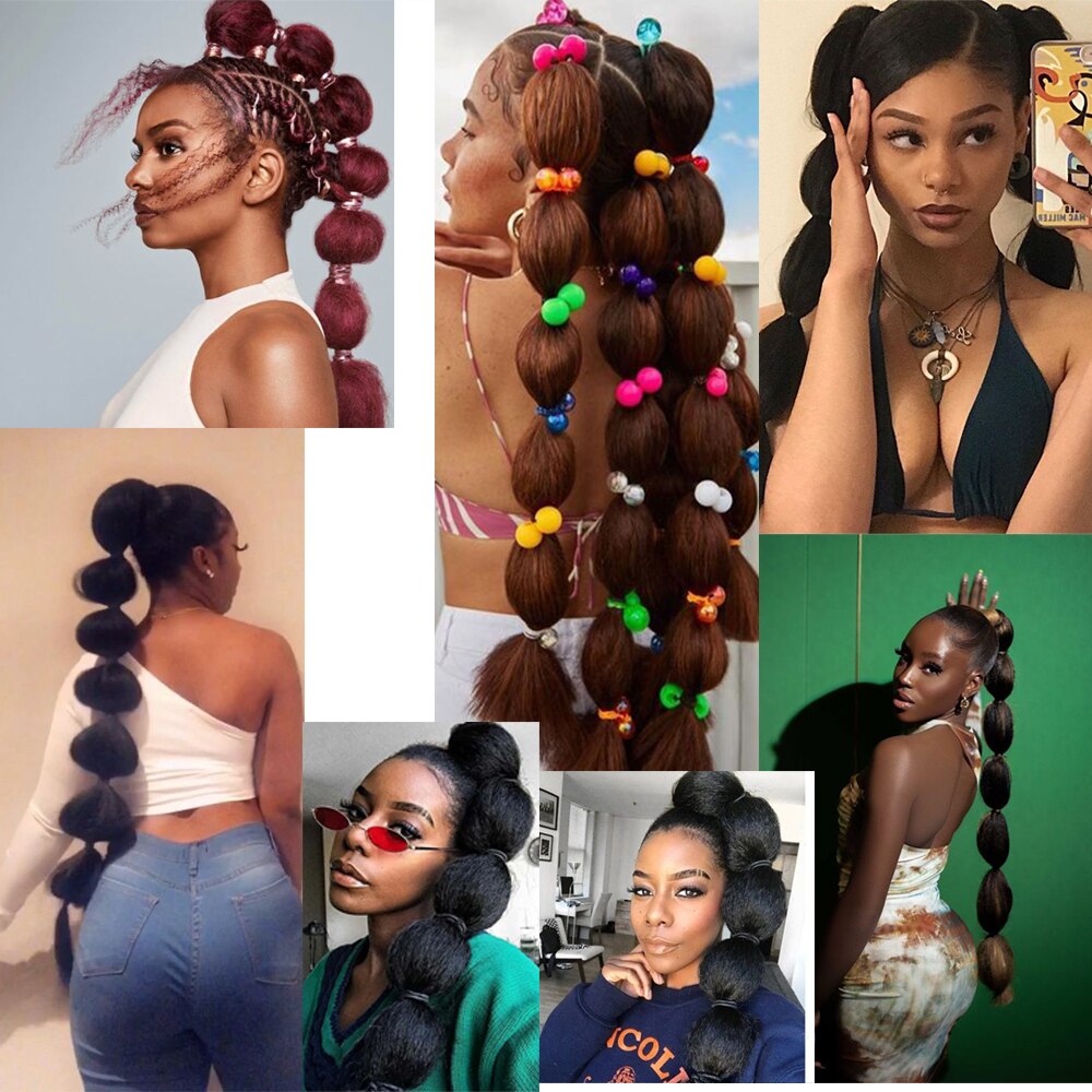Kinky Straight Ponytail Syntehtic Bubble Ponytail Extensions 20Inch Long Drawstring Antern Bubble Pony Tail For Black Women