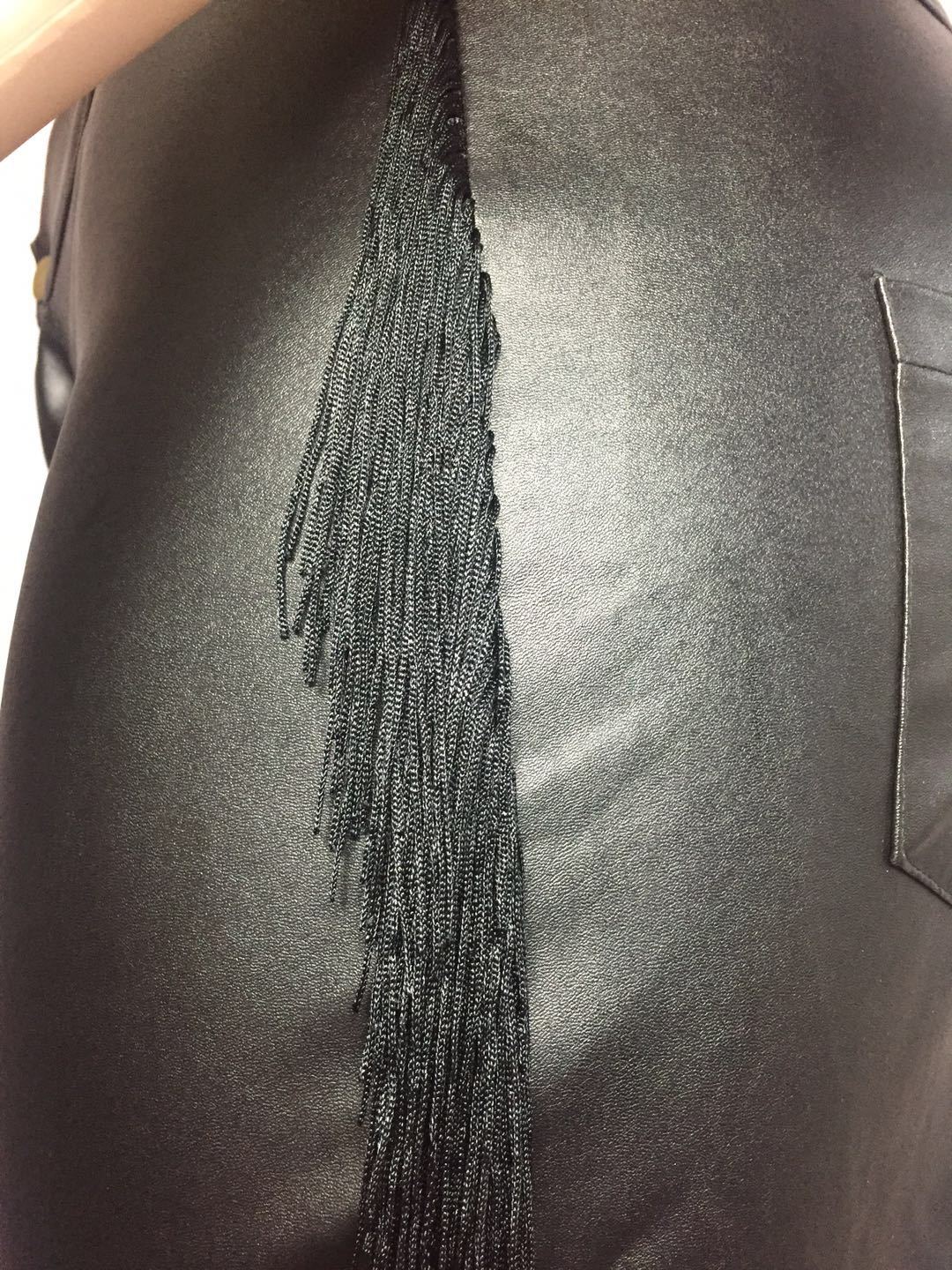 Plus Size Women Pants PU Leather Fringed Trousers 2022 Fall Female Elegant Pants Lady Casual Designer Tassel Trousers Wholesale