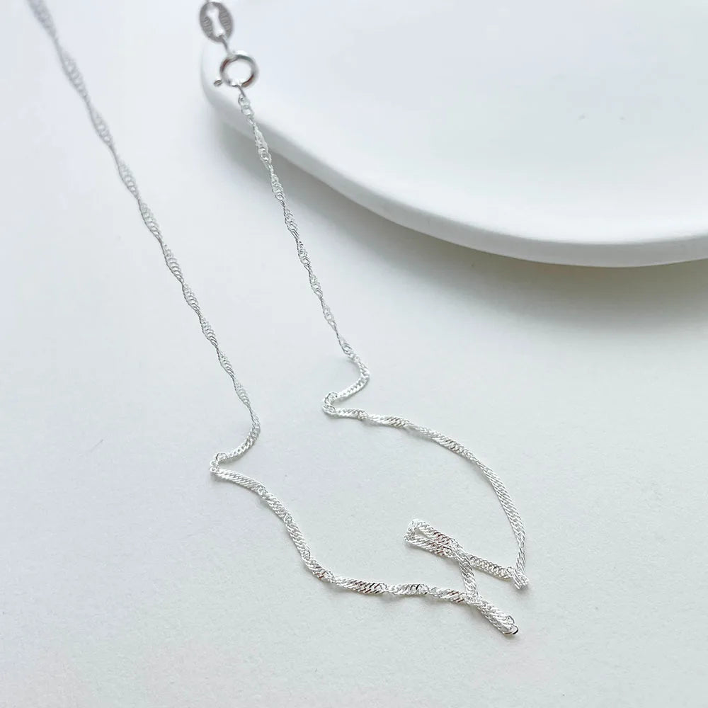 40cm-50cm 1.5mm Pure Real 925 Sterling Silver Water Wave Chain Short  Necklace Women Girls Jewelry Customizable collier kolye