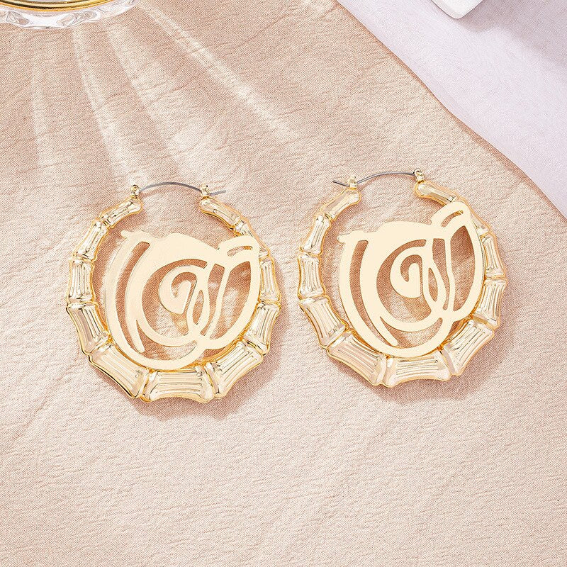GSOLD Punk Rock A-Z Initial Bamboo Earrings For Women Party Hip-Hop Sexy Jewelry Letter Statement Large Circle Hoop Earring