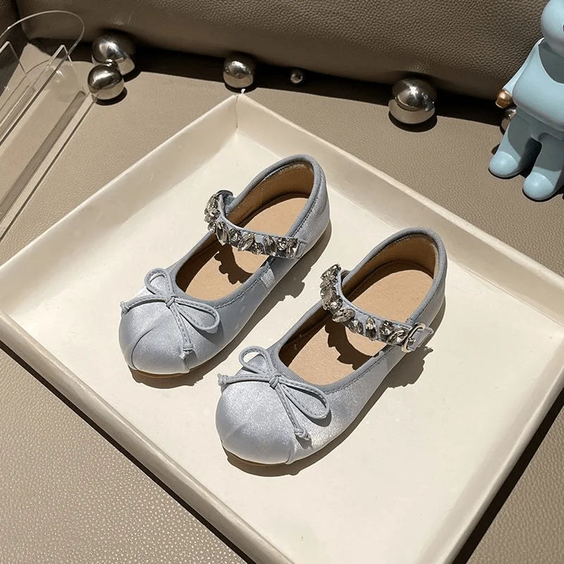 Fashion Baby Girl Princess Rhinestone Silk Shoes Infant Toddler Child Flat Ballet Dance Shoes Soft Shoes Party Performance Shoes