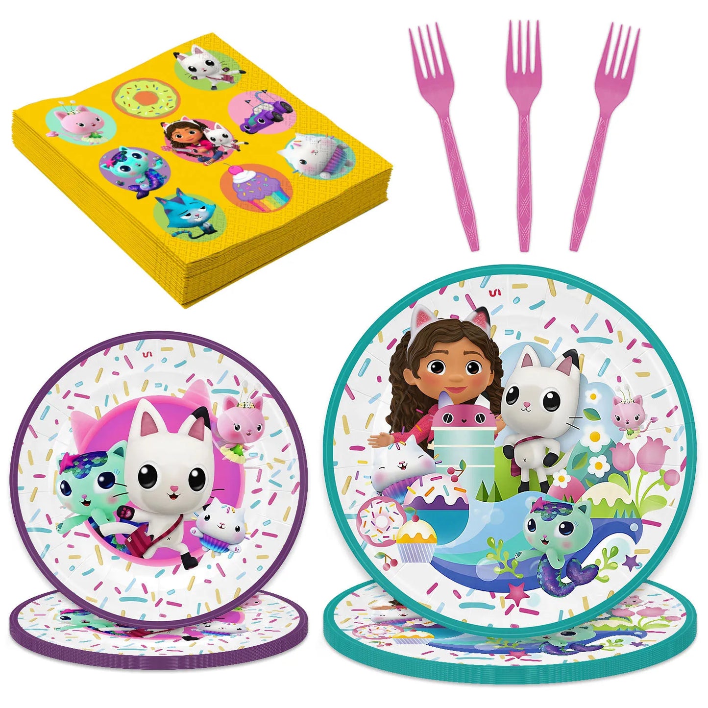 Pink Gabbys Dollhouse Cats Birthday Party Decoration Disposable Tablecloth Cup 3D Doll Balloon For Girls Baby Shower Supplies