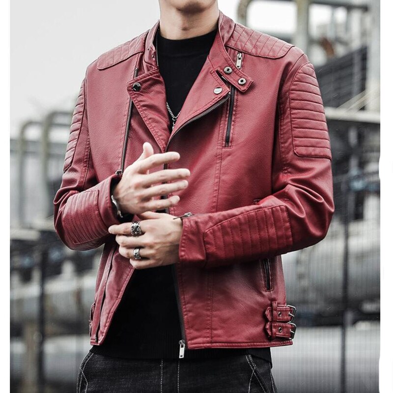 Brand clothing Men Slim Fit Jacket Fashion Solid Color Motorcycle Winter Jackets Chaqueta Hombre Windproof Black Leather Coat