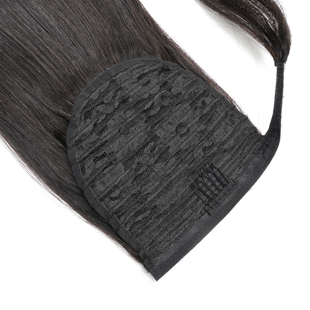 Gemlong 12"-28" Straight Ponytail Machine Made Magic Wrap Around Clip In Ponytail Remy Brazilian Human Hair Extension