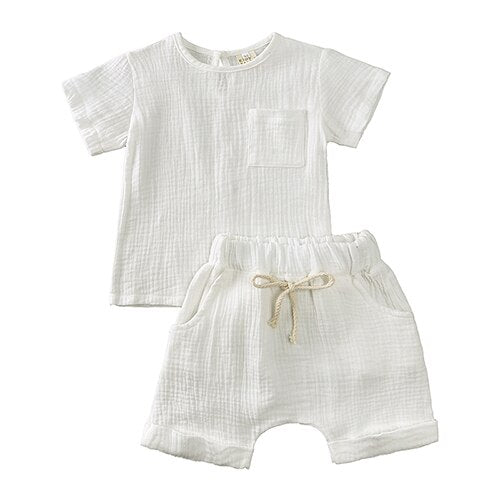 Summer Essential Baby Boys 2 Pieces Tracksuit Clothing Sets Toddler O-Neck Cotton Top T-Shirt+Shorts Suit For Girls Kids Outfits