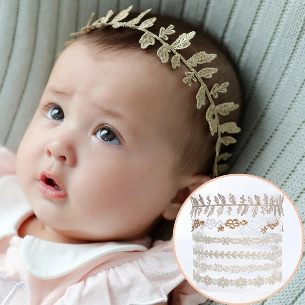Baby Headband Gold Flower Leaf Girl Newborn Kids Children Elastics Bandage Hair Accessory Hairbands Clothing Photography Baptism