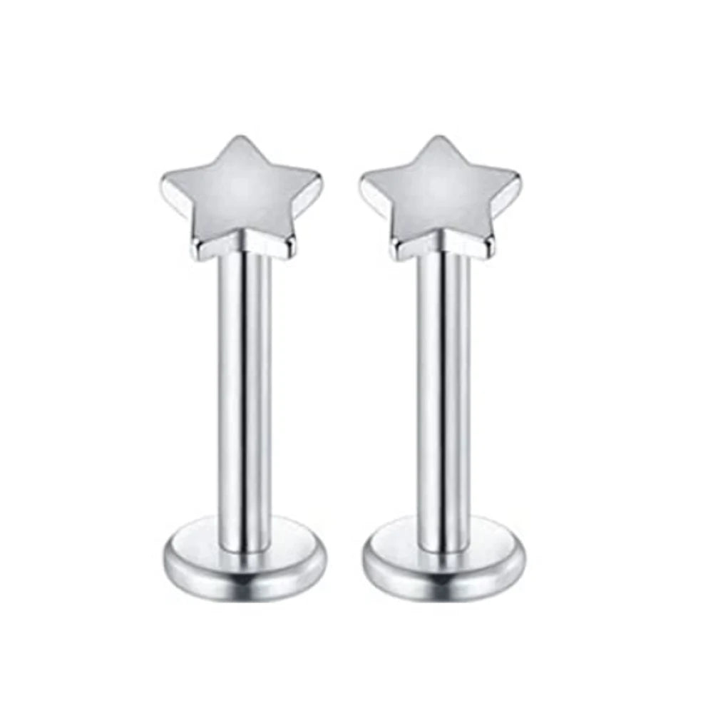 2PCS Surgical Steel Heart Ear Tragus Cartilage Piercing Mix Shape Labrets Lip Stud Ring Ball Lobe Earrings Body Piercing Jewelry