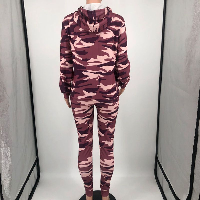 Ladies Camo Set Women Camouflage Tracksuit  Hoodies Sweatshirt Pants 2 Piece Sportwear Fall Outfits