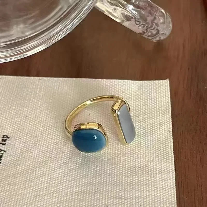 Trendy Retro Drip Glaze Open Rings Geometric Colorful  for Women Adjustable Exquisite Gold Color Finger Rings Jewelry Gifts