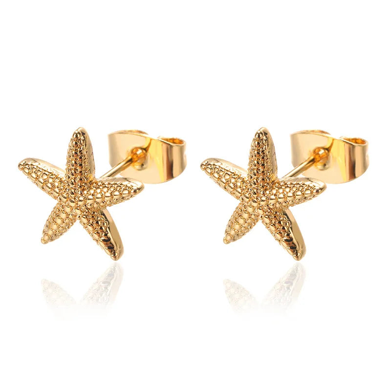 Cute Animal Starfish Stud Earrings For Women Men Unisex Silver Gold Color Minimalist Star Ear Studs Daily Party Jewelry Gifts