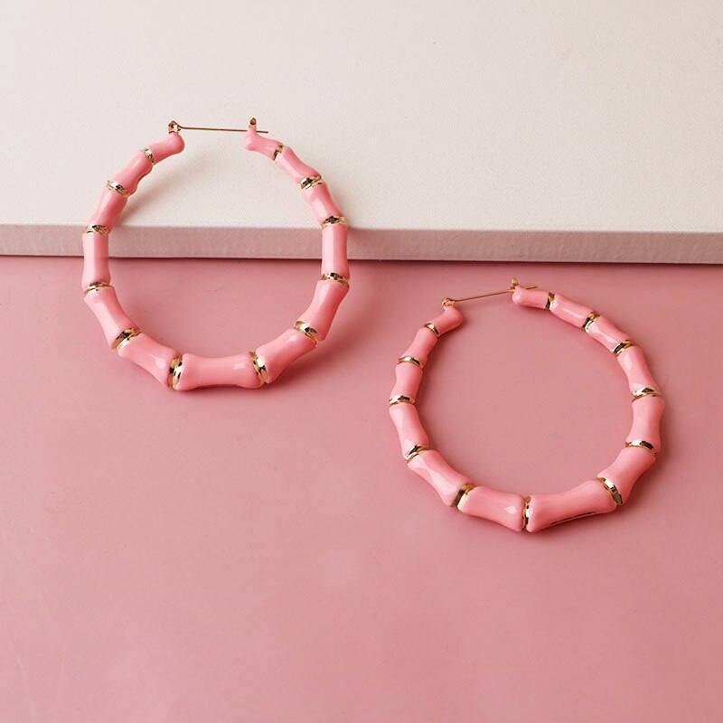 GSOLD Multi Color Hoops Big Bamboo Earrings For Women Exaggerated Sexy Metal Round Circle Hip Hop Earrings Summer Jewelry