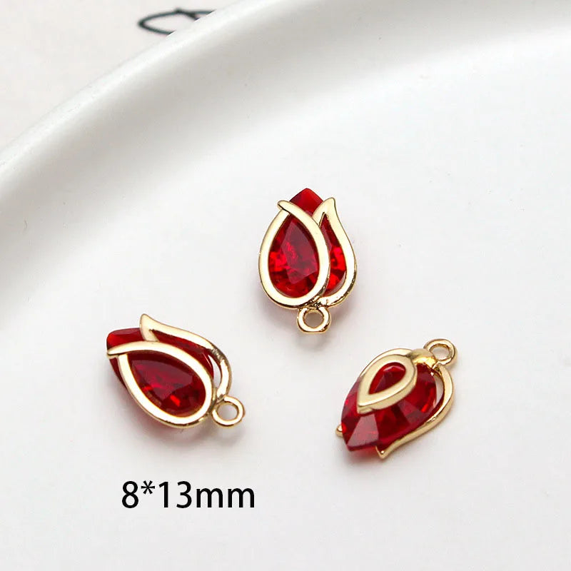 1pcs Copper Inlaid Zircon Crystal Flower Bud Water Drop Square Pendant Diy Jewelry Earrings Necklace Bracelet Handmade Charms