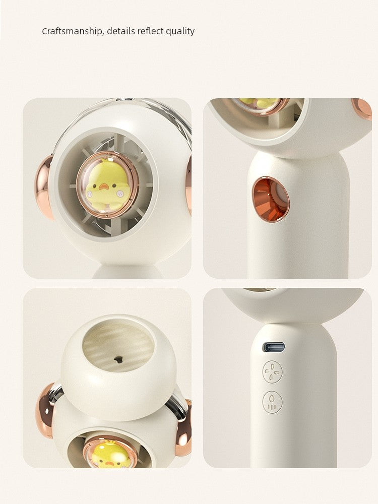 2023 New Style Little Fan Portable Portable Mute Office Desk Hanging Neck Desktop Student Mini USB Little Fan Charging Strong Head-Shaking Handheld Electric Pocket Turbine with Spray