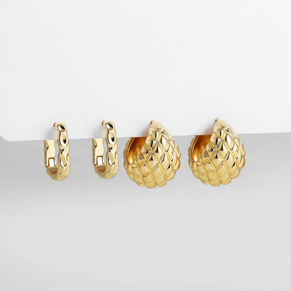 Creative Geometric Ear Buckle Open Thick Hoops C-shape Earrings for Women Gold Plated Statement Earring Sets Trend Jewelry