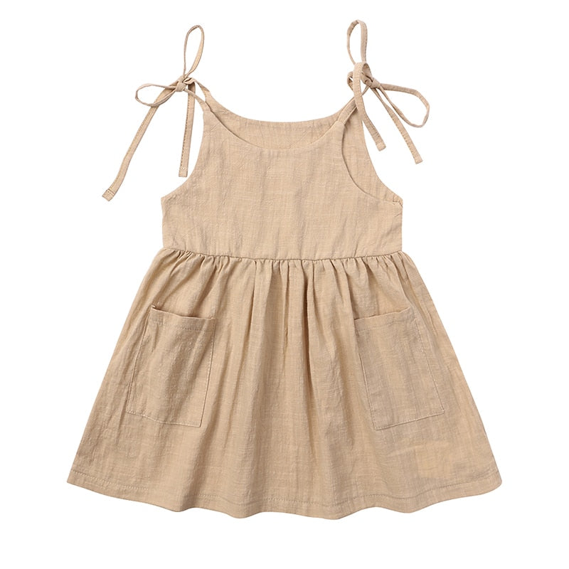 New Essentials Summer Kids Sleeveless Dress For Little Girl Cotton Skinny Beach Skirt With Pocket Solid Slip Dresses Clothing