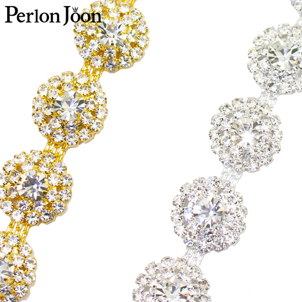 1 Yard 3D Crystal Blinking Rhinestone Trim Ribbon Gold Sliver Plated Metal Chain For Welding DIY Bag Shoes Accessories ML031