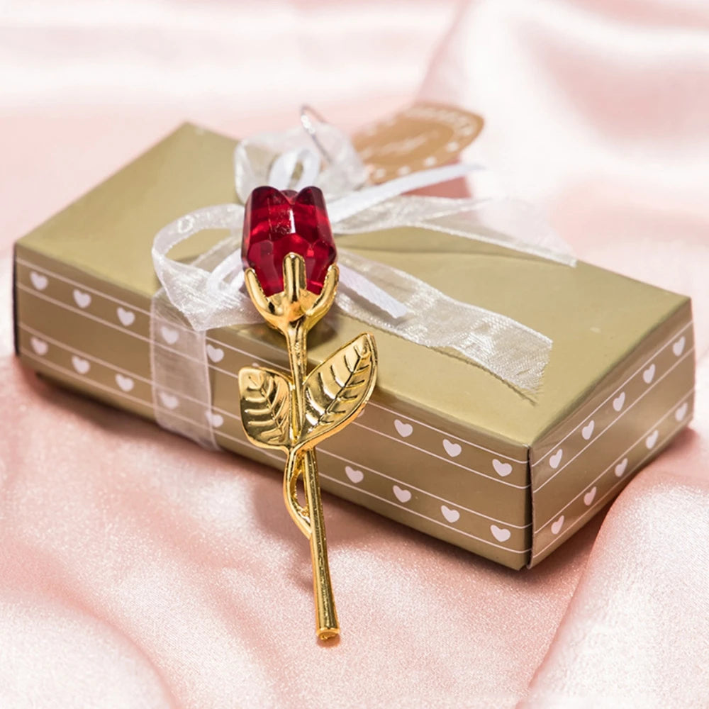 Artificial Rose Wedding Gift Decoration 1set Mothers Day Gift Girlfriend Gift Ornament Crystal Glass Rose Box Party Favor Lot