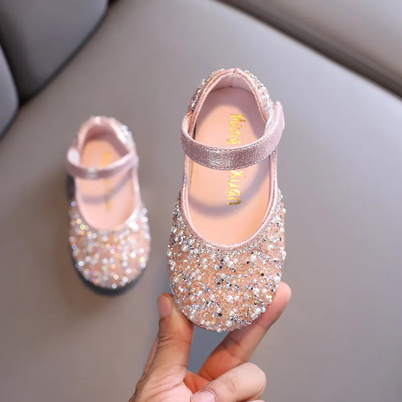 Autumn Girls Leather Shoes Princess Party Rhinestone Bow Single Shoes Fashion Children Performance Wedding Shoes