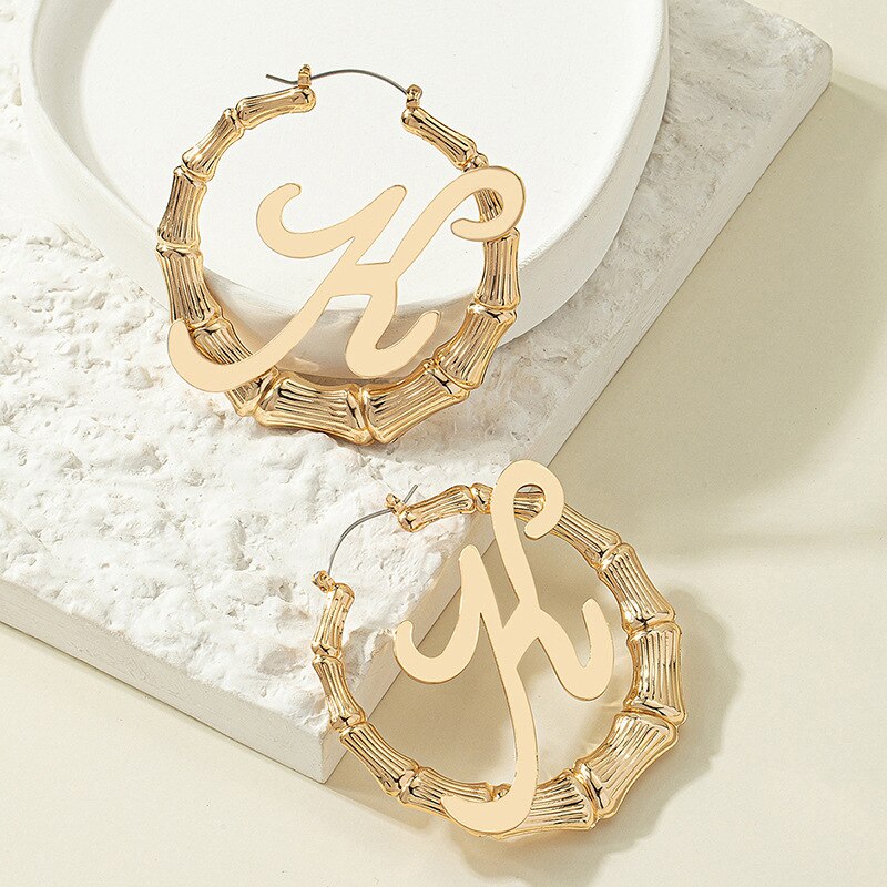 GSOLD Punk Rock A-Z Initial Bamboo Earrings For Women Party Hip-Hop Sexy Jewelry Letter Statement Large Circle Hoop Earring