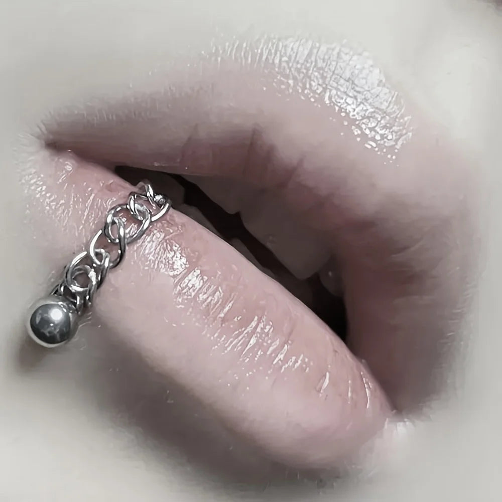 6pcs Punk Simple Style Stainless Steel Chain Lip Stud Detachable Cartilage Stud Earrings Body Piercing Jewelry For Men