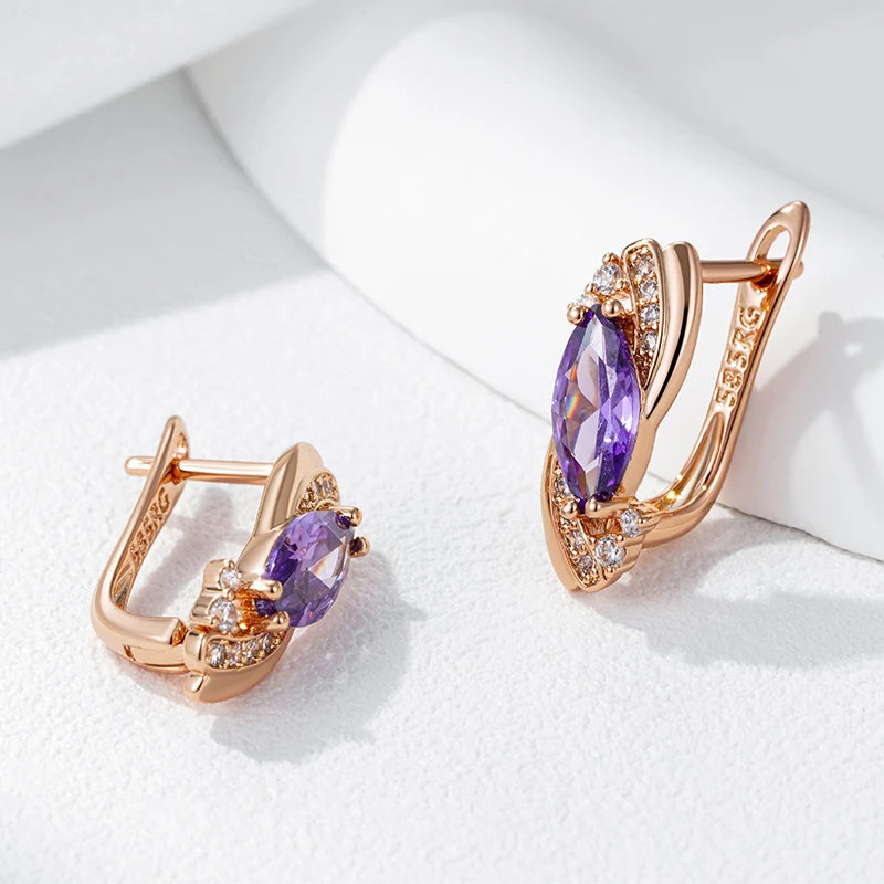 JULYDREAM Smooth Geometric Pointed Purple Zircon Drop Earrings Trendy 585 Golden Vintage Jewelry Women Fashion Accessories