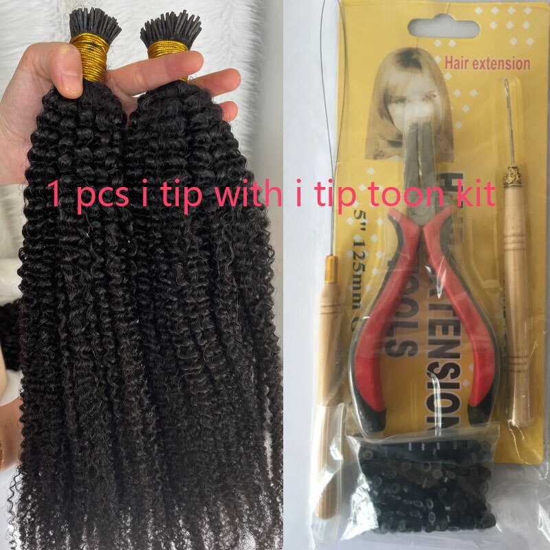 3C 4A Kinky Curly I Tip Microlinks Human Hair Extensions African American Fusion Brazilian Human Hair I Tips 100g Per Package