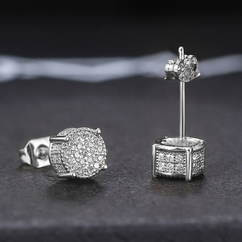 Huitan Fancy Round Shaped Stud Earrings Paved Shiny CZ Stone Silver Color/Gold Everyday Fashion Versatile Women's Ear Jewelry