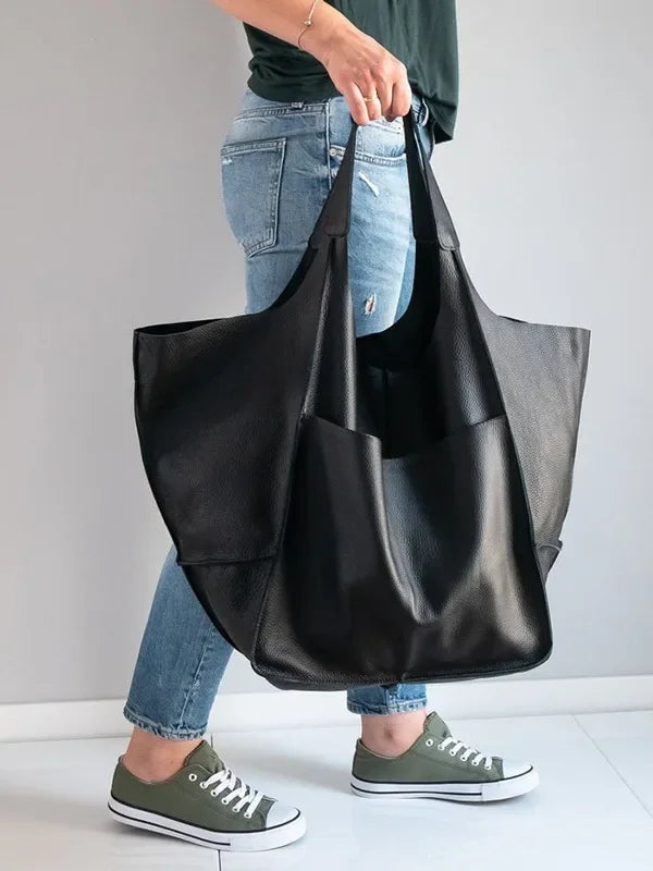 Leather Hasp Bucket Bags Women Handbags Interior Zipper Pockets Shoulder Bags Totes Vintage Style Large Capaccity Soft