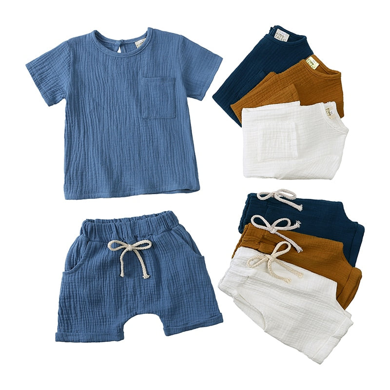 Summer Essential Baby Boys 2 Pieces Tracksuit Clothing Sets Toddler O-Neck Cotton Top T-Shirt+Shorts Suit For Girls Kids Outfits