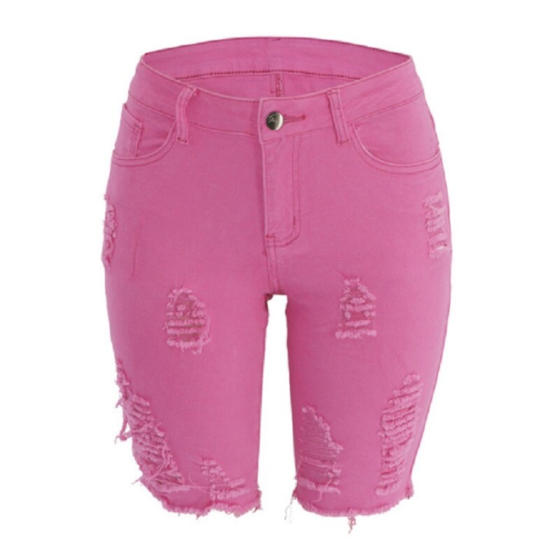 Sexy Ripped Skinny Jeans Shorts Fluorescent Destroyed Holes Stretch Leggings Short Pants Denim Bermudas Baggy Torn Jeggings