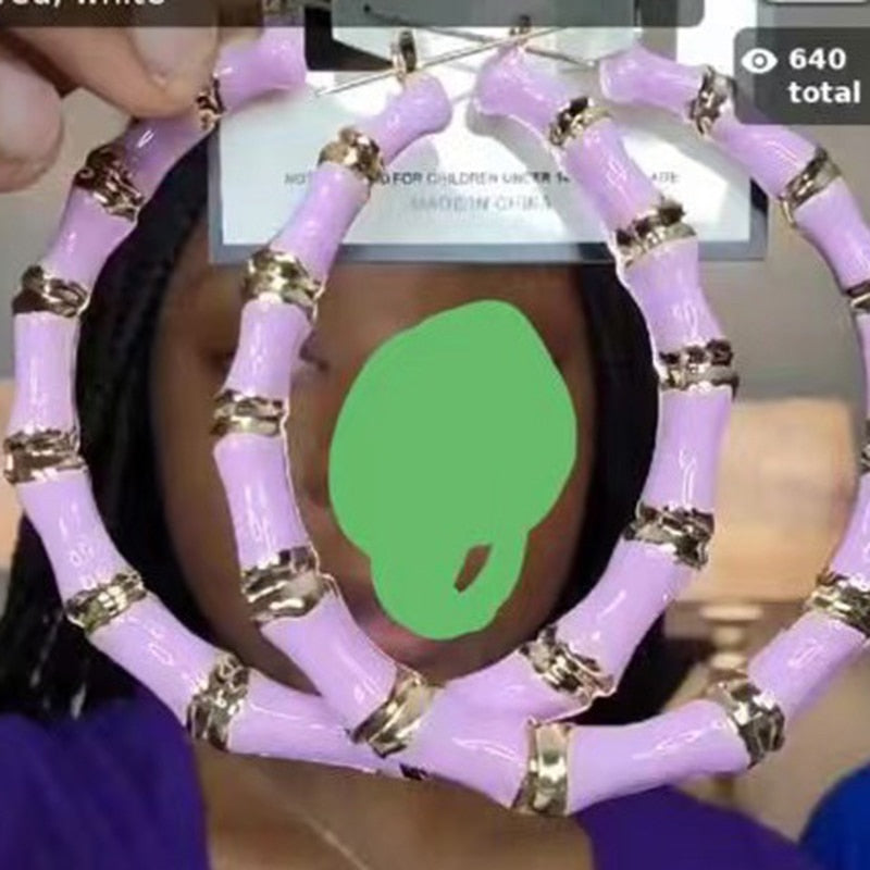 GSOLD Multi Color Hoops Big Bamboo Earrings For Women Exaggerated Sexy Metal Round Circle Hip Hop Earrings Summer Jewelry